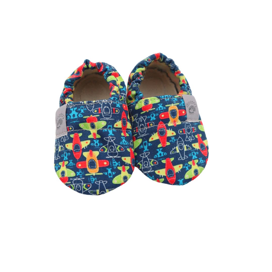 Otroški tekstilni copati Barefoot - Airplane
