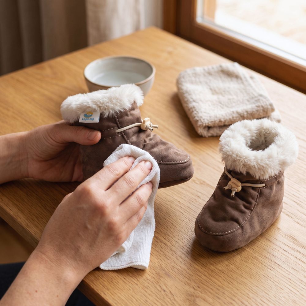 Winter booties for babies made of natural sheepskin