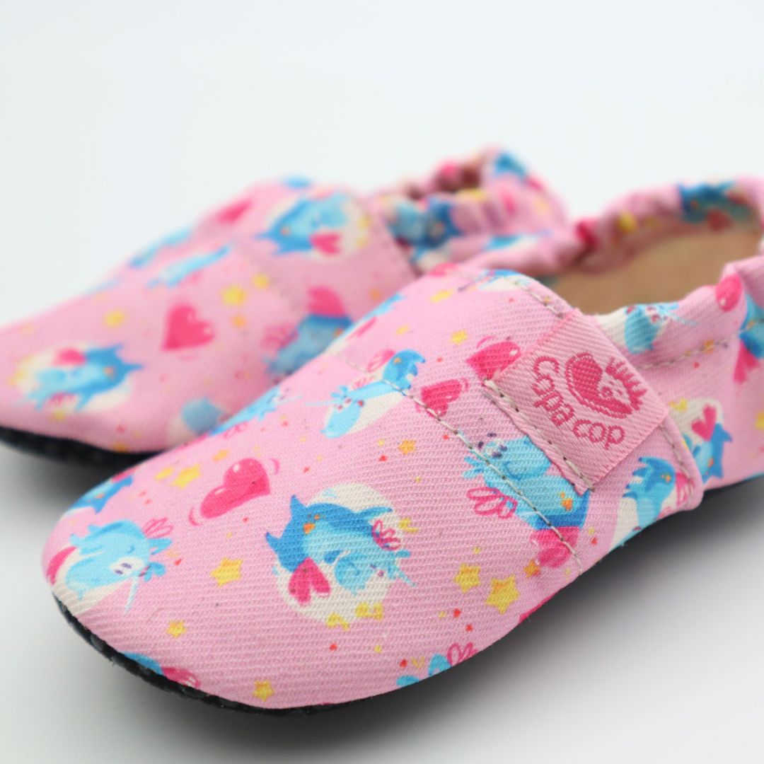 Otroški tekstilni copati Barefoot - Roza Unicorn