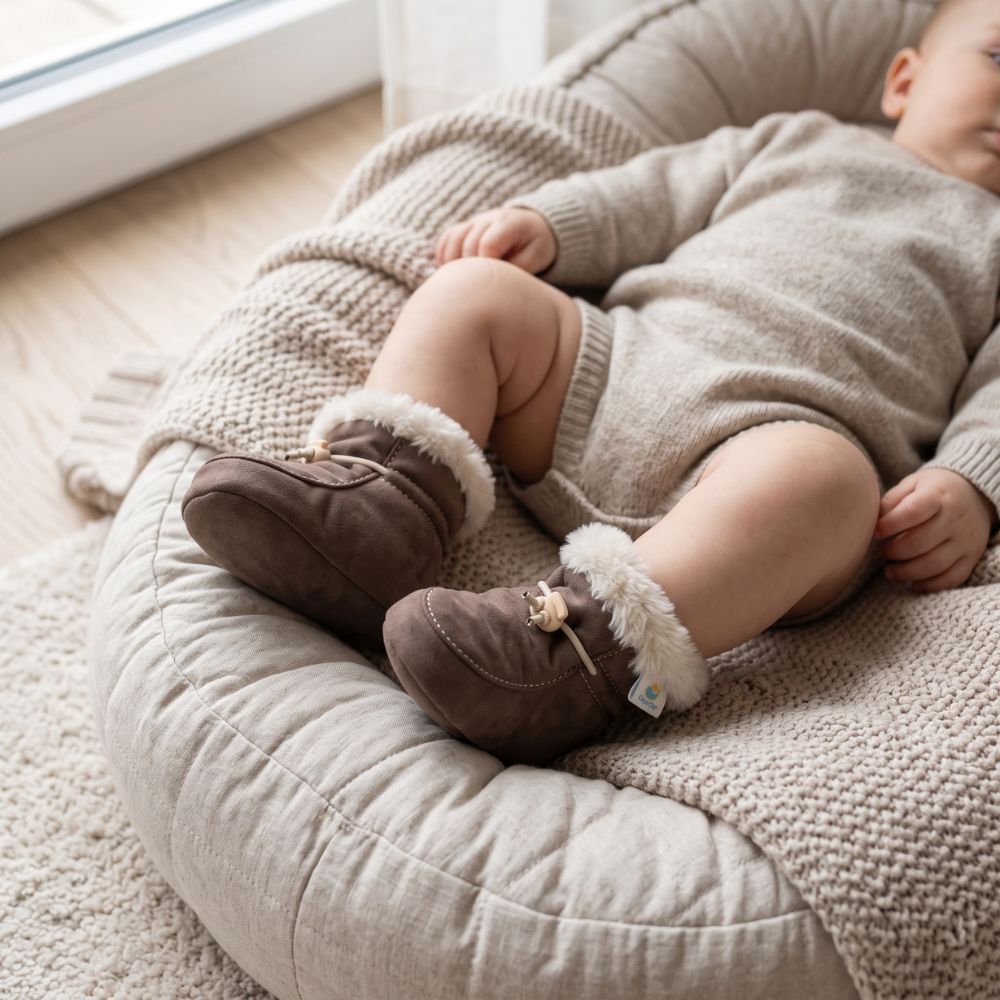 Winter booties for babies made of natural sheepskin